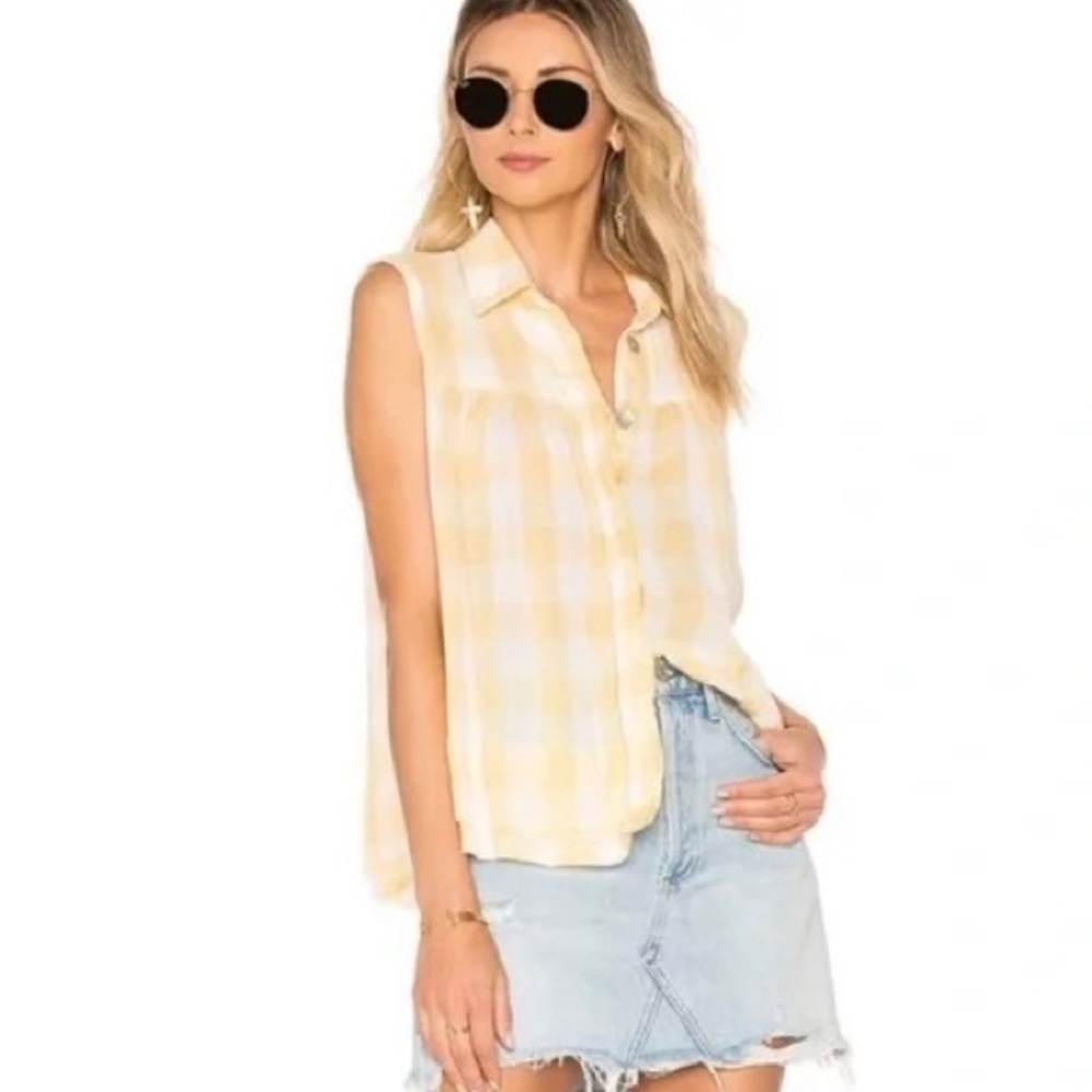 Free People Hey There Sunrise Button Down Shirt Yellow Plaid Country Concert